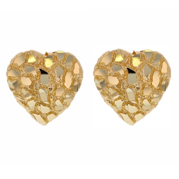 Cute Heart Womens Solid Yellow Gold 925 Sterling Silver Nugget Stud Earrings - Picture 1 of 5